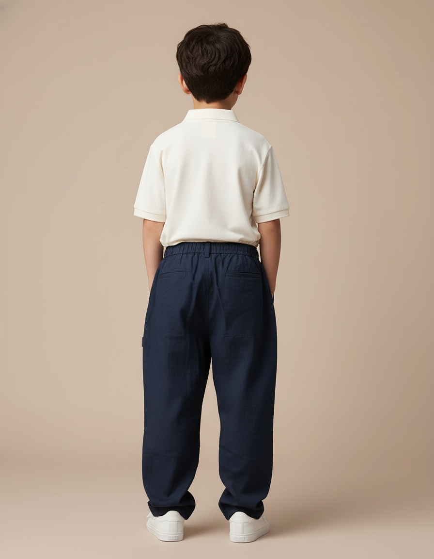 Pantalon Baggy Bleu Marine Ample Décontracté Coton Garçon - vue 2