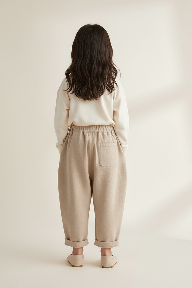 Pantalon Baggy Beige Ample Lin Décontracté Enfant - vue 2