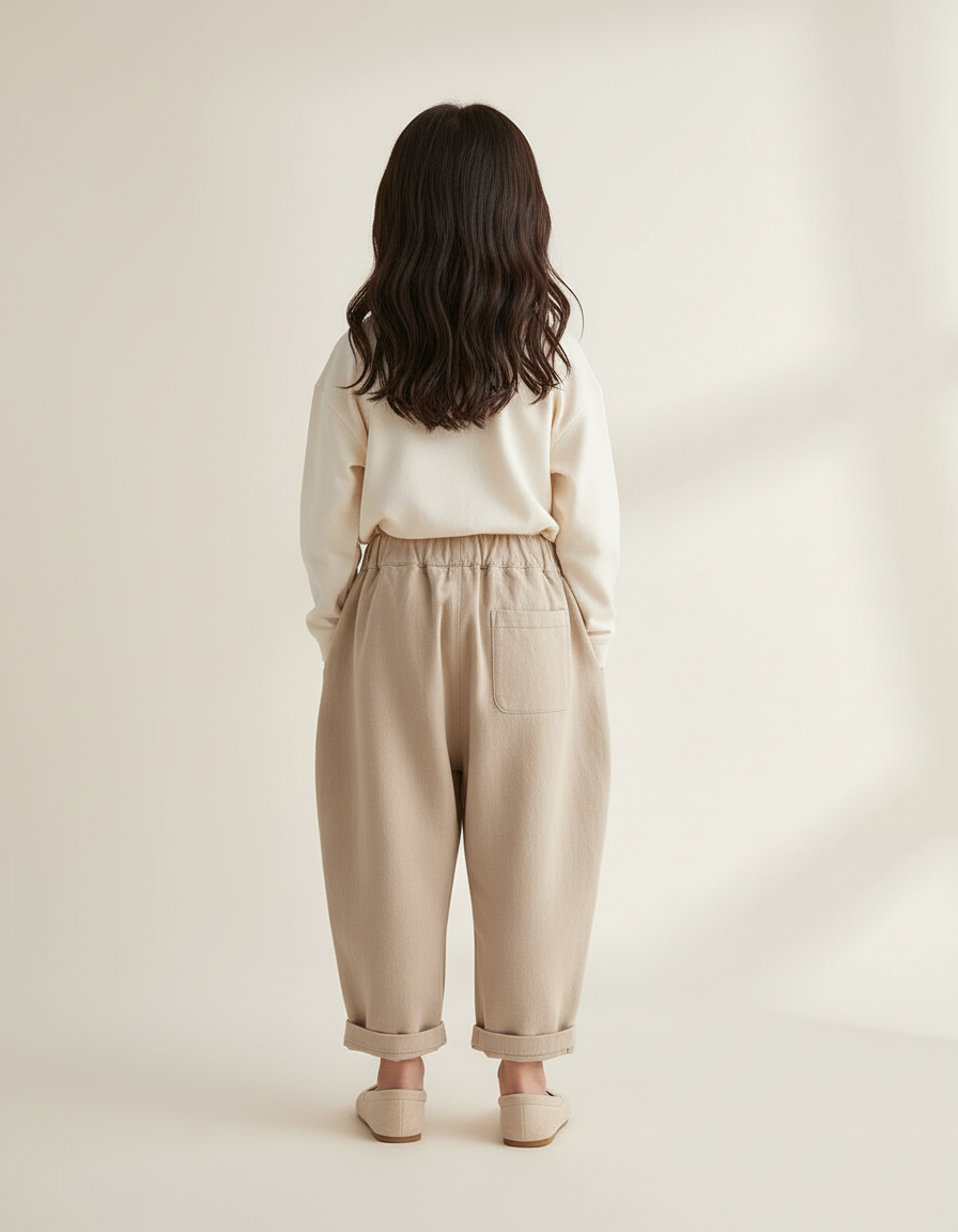 Pantalon Baggy Beige Ample Lin Décontracté Enfant - vue 2