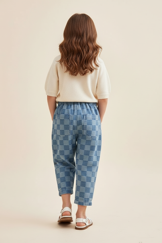 Pantalon Baggy Carreaux Bleus Ample Confortable Enfant - Jean - vue 2