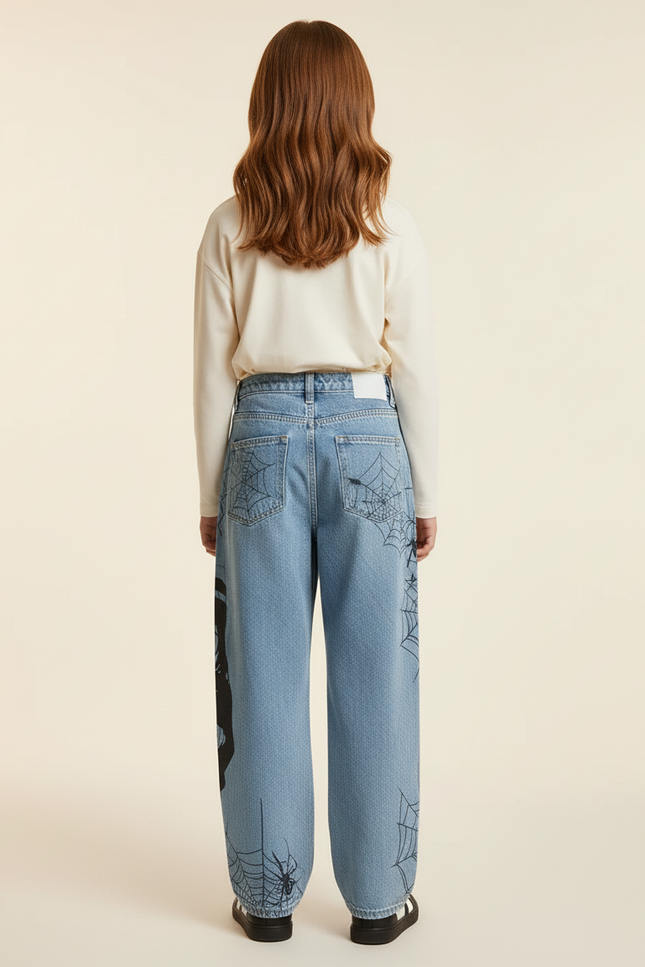 Pantalon Baggy Jean Clair Imprimé Manga Araignée Fille - Bleu - vue 2