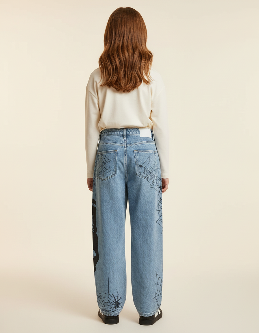 Pantalon Baggy Jean Clair Imprimé Manga Araignée Fille - Bleu - vue 2