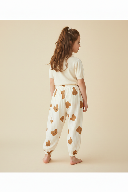 Pantalon Baggy Coton Beige Rayé Ample Ourson Enfant - vue 2