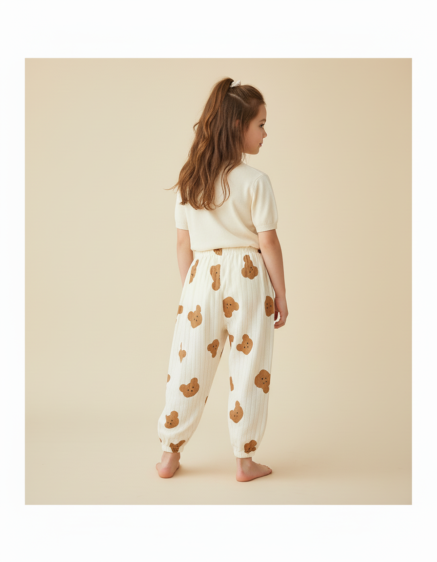 Pantalon Baggy Coton Beige Rayé Ample Ourson Enfant - vue 2