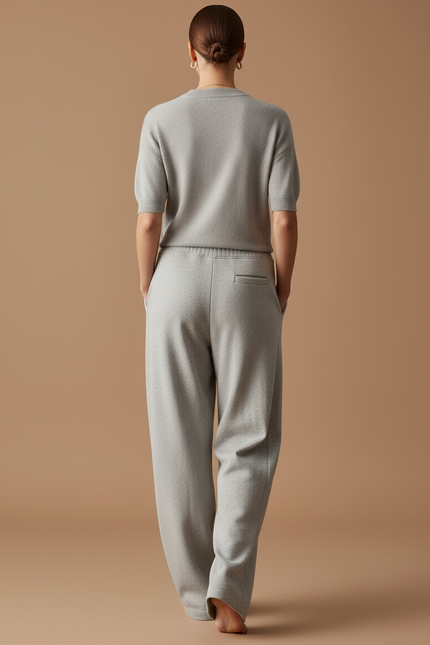 Pantalon Baggy Gris Clair Ample Tricoté Confortable Femme - Molleton - vue 2