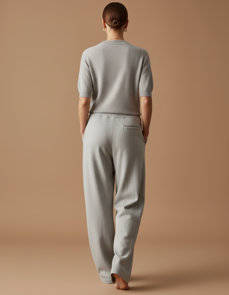 Pantalon Baggy Gris Clair Ample Tricoté Confortable Femme - Molleton - vue 2