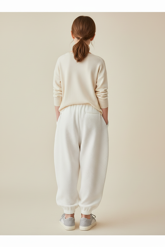 Pantalon Baggy Blanc Casse Ample Texturé Confortable - Maille - vue 2
