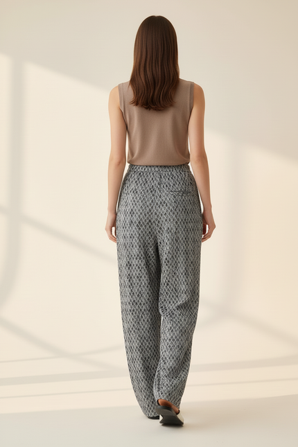 Pantalon Baggy Plissé Imprimé Fluide Ample Décontracté - Polyester - vue 2