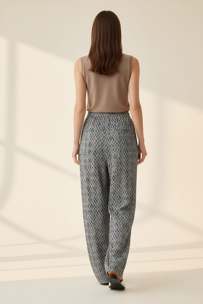 Pantalon Baggy Plissé Imprimé Fluide Ample Décontracté - Polyester - vue 2
