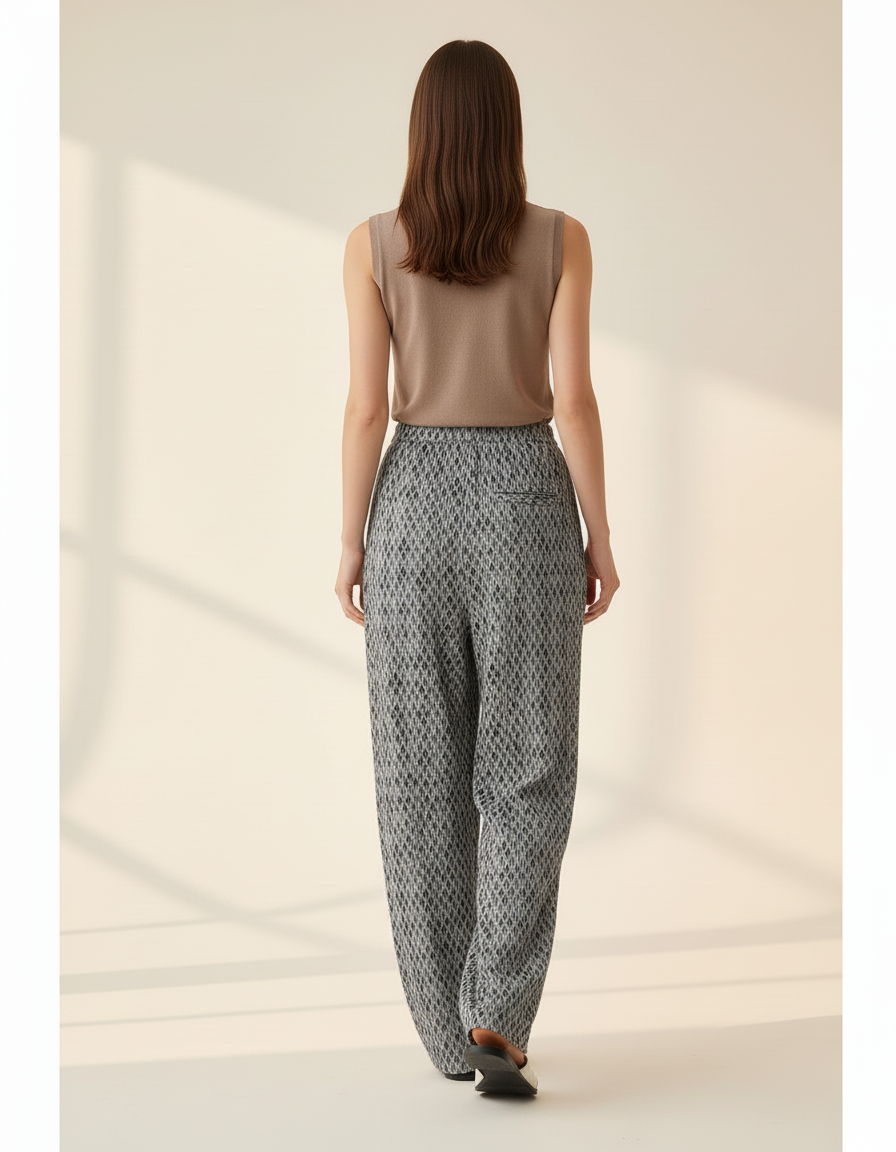 Pantalon Baggy Plissé Imprimé Fluide Ample Décontracté - Polyester - vue 2