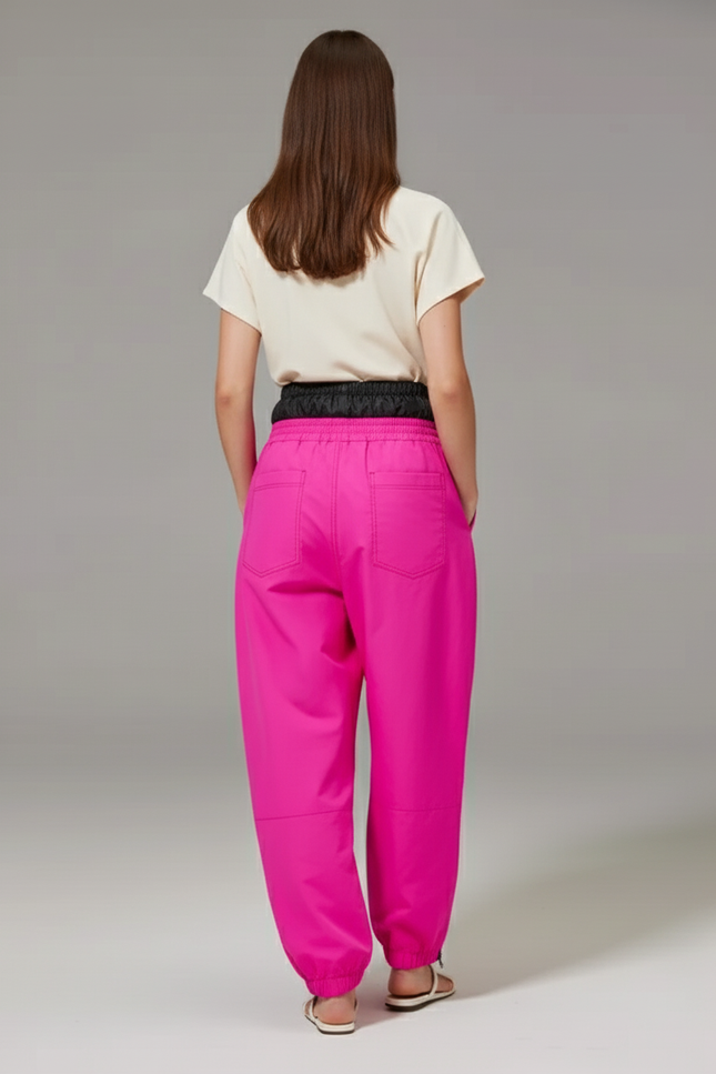Pantalon Baggy Fuchsia Ample Taille Élastique Décontracté Fluide - Rose Polyester - vue 2