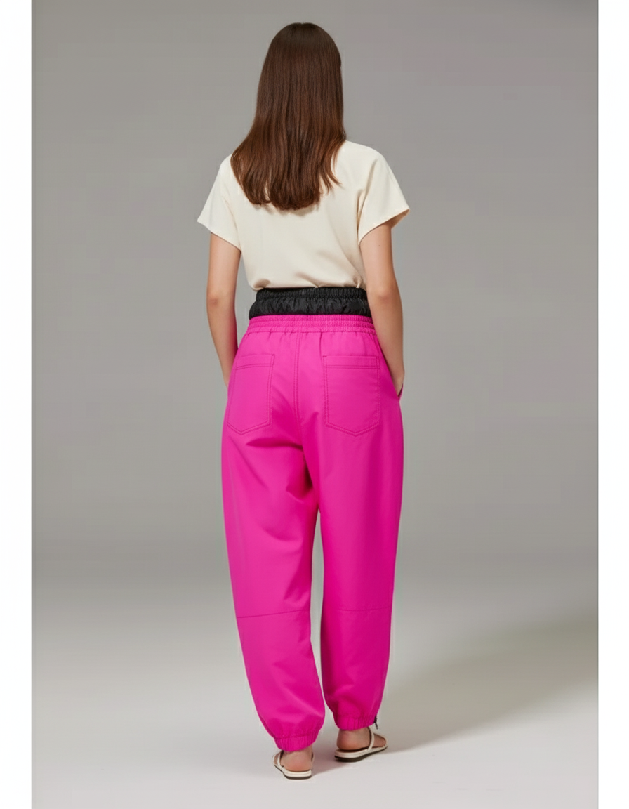 Pantalon Baggy Fuchsia Ample Taille Élastique Décontracté Fluide - Rose Polyester - vue 2