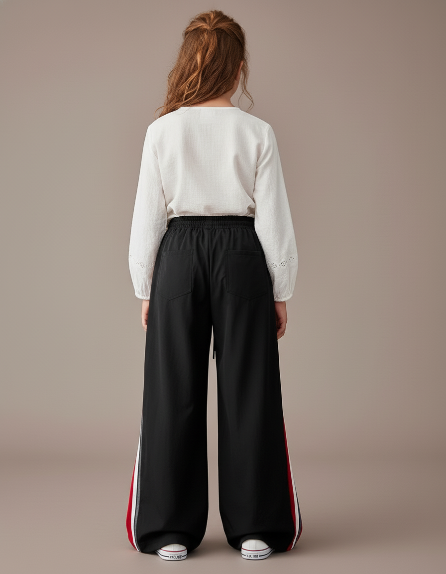 Pantalon Baggy Noir Rouge Zippé Ample Fille - Multicolore Polyester - vue 2