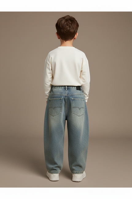 Pantalon Baggy Jean Bleu Vintage Ample Enfant - vue 2