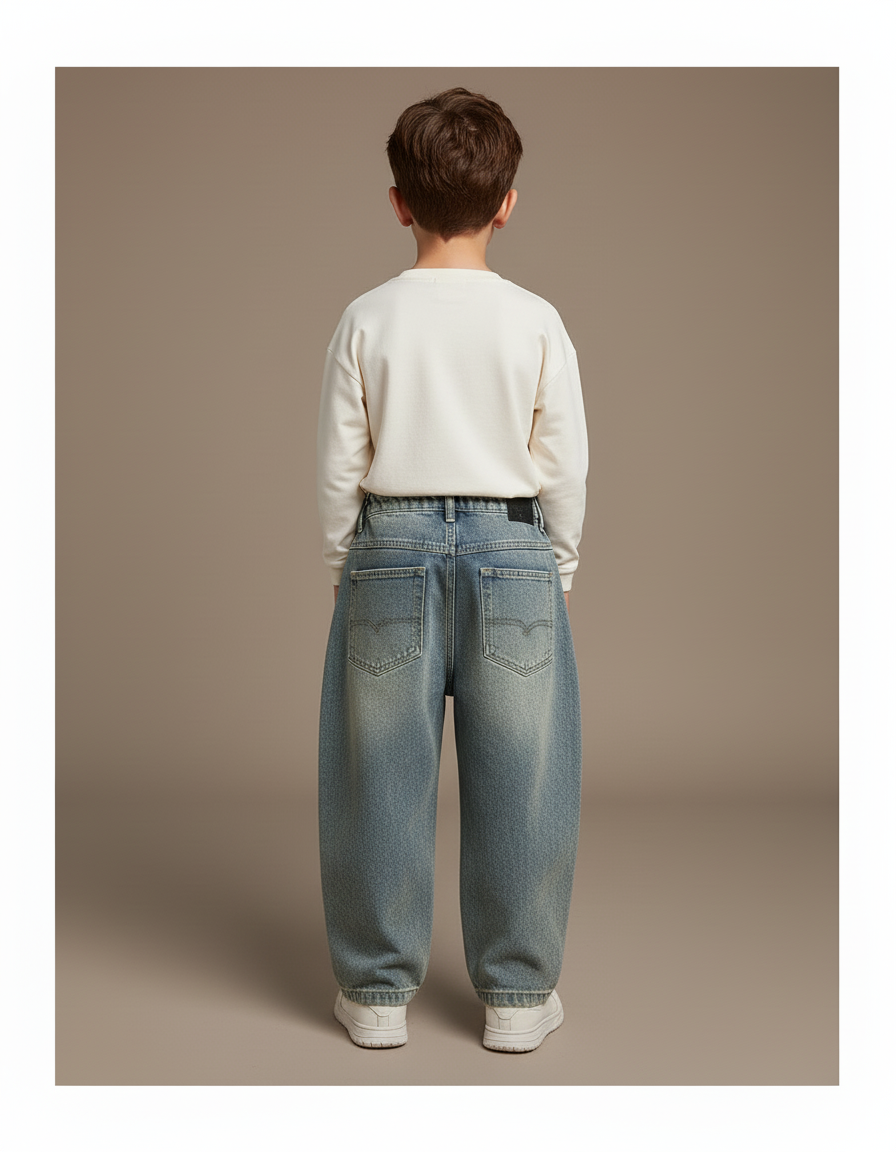 Pantalon Baggy Jean Bleu Vintage Ample Enfant - vue 2