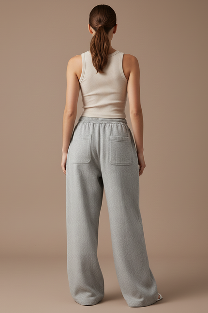 Pantalon Baggy Gris Coton Ample Imprimé Streetwear Femme - Molleton - vue 2