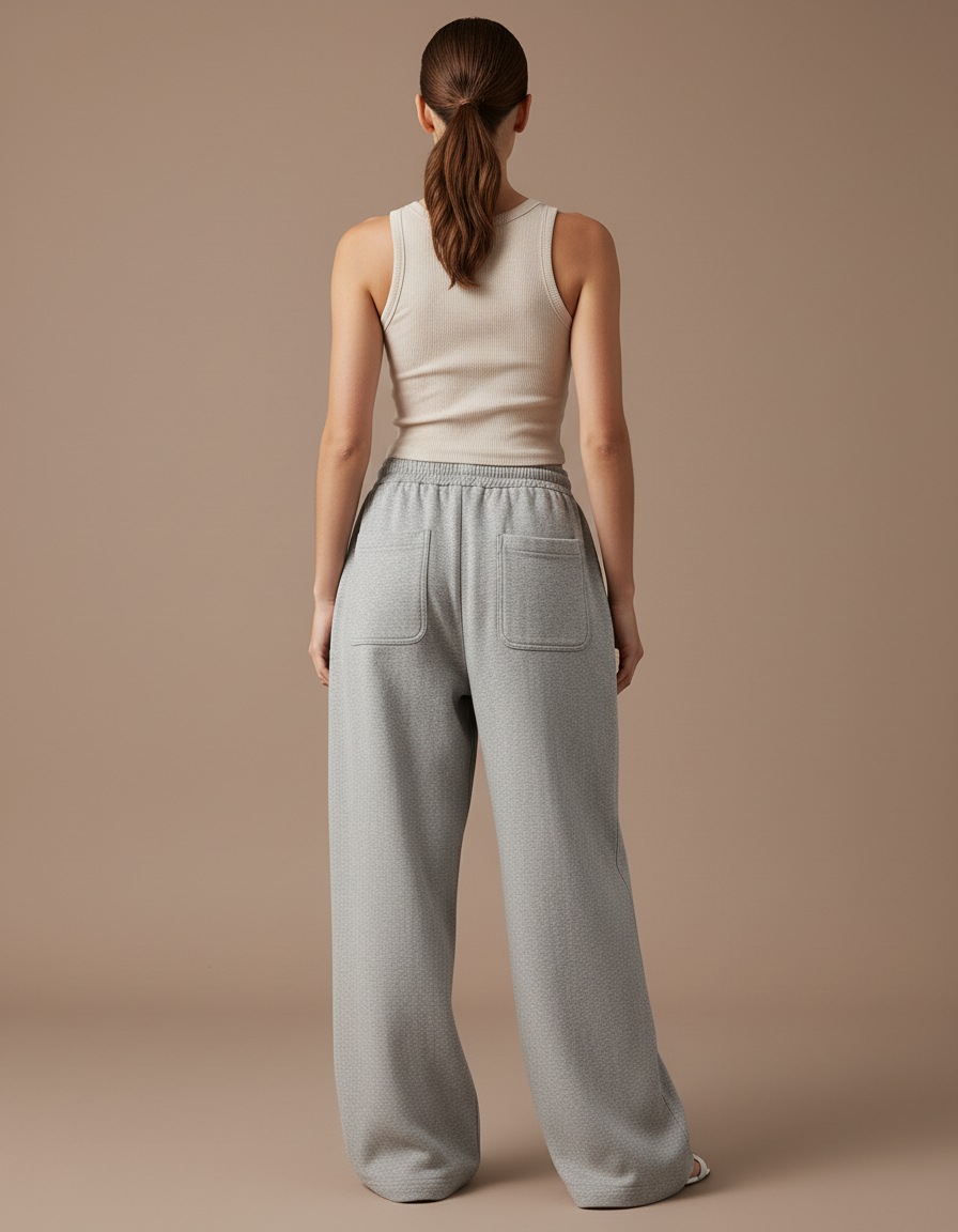 Pantalon Baggy Gris Coton Ample Imprimé Streetwear Femme - Molleton - vue 2