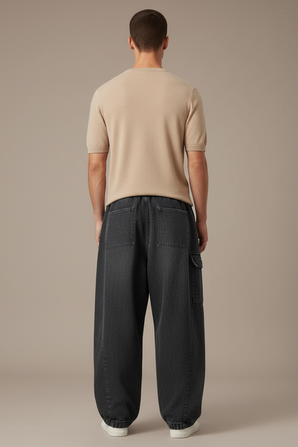 Pantalon Baggy Noir Cargo Ample Décontracté Homme - Jean - vue 2