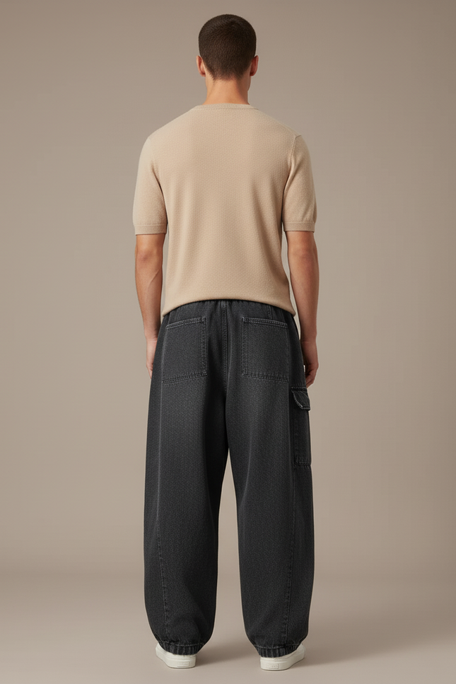Pantalon Baggy Noir Cargo Ample Décontracté Homme - Jean - vue 2