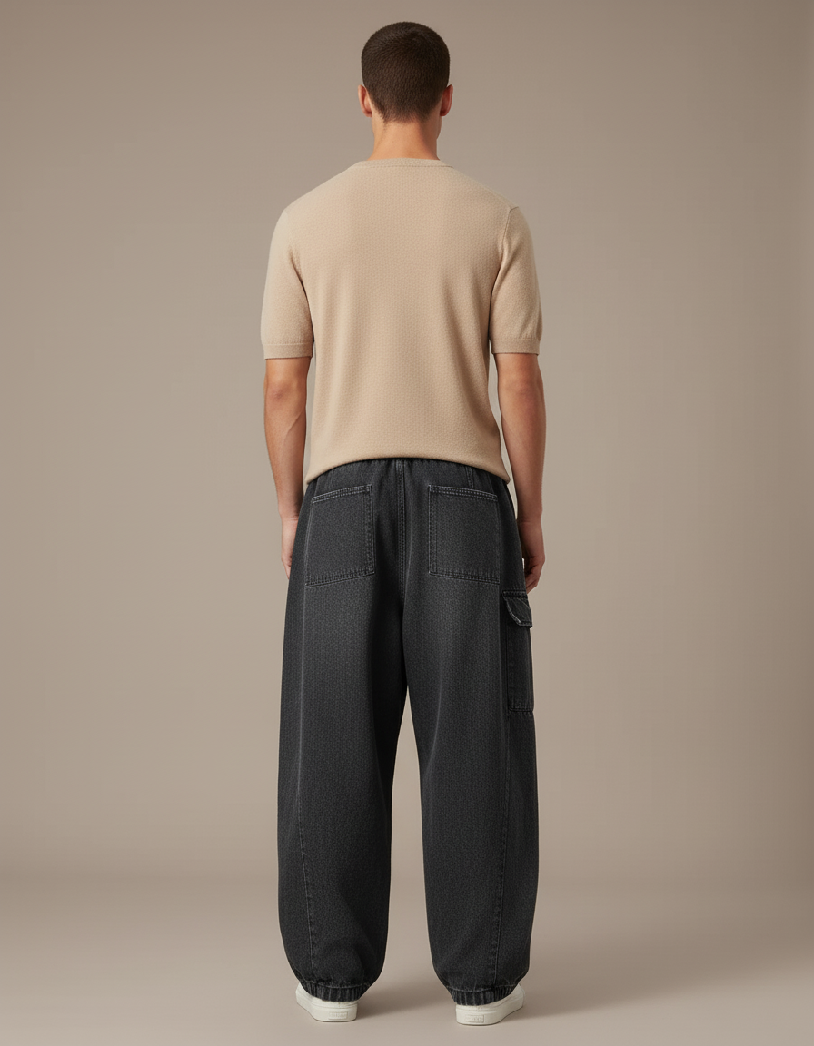 Pantalon Baggy Noir Cargo Ample Décontracté Homme - Jean - vue 2