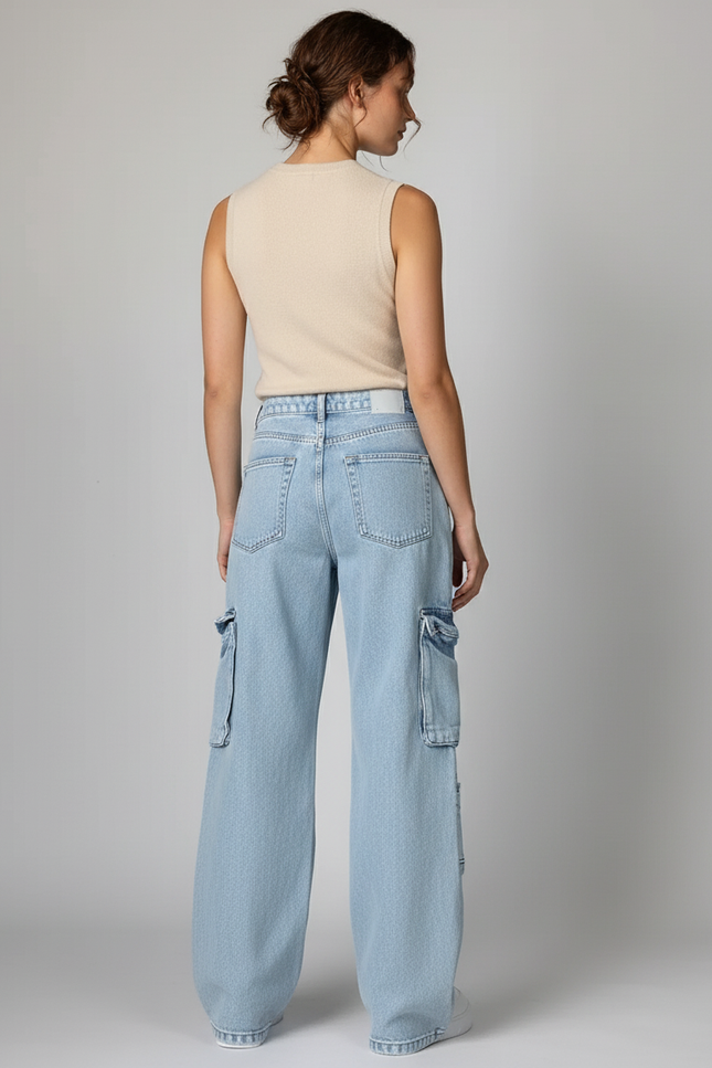 Pantalon Baggy Jean Bleu Cargo Ample Décontracté - vue 2