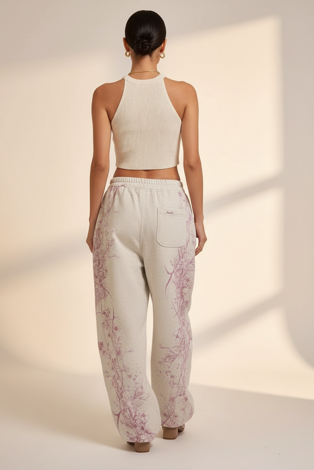 Pantalon Baggy Gris Imprimé Floral Ample Streetwear - Molleton - vue 2