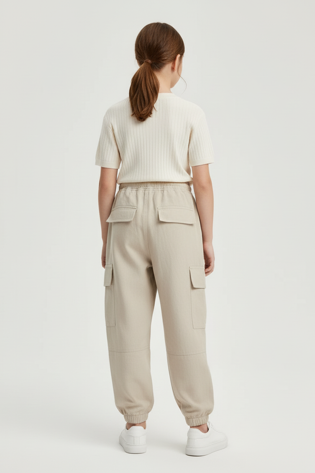 Pantalon Baggy Fille Beige Cargo - Toile - vue 2