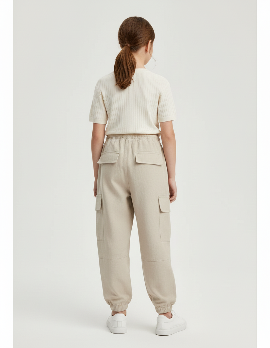 Pantalon Baggy Fille Beige Cargo - Toile - vue 2