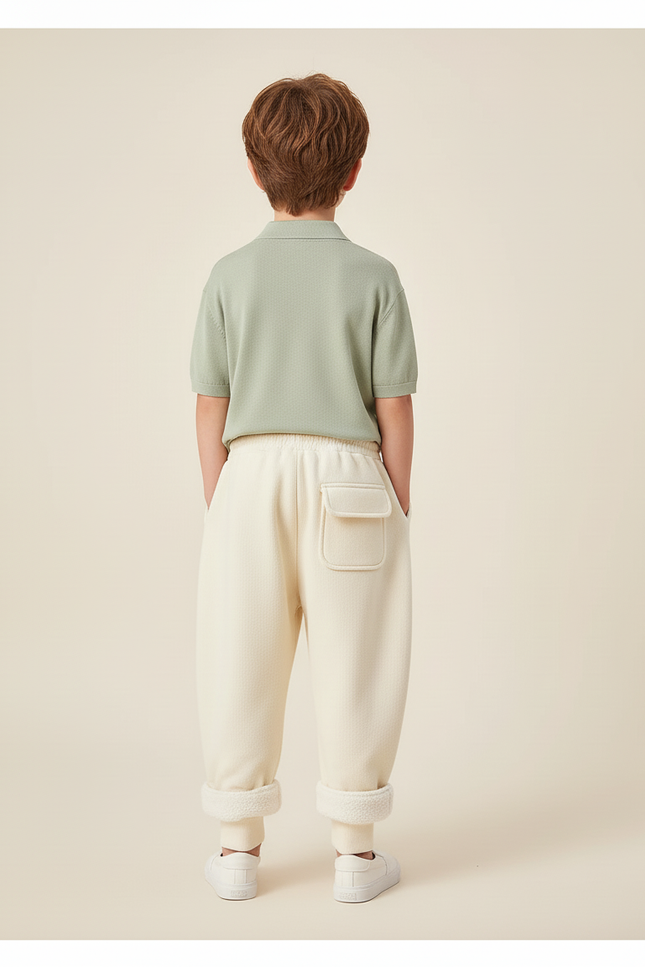Pantalon Baggy Crème Molletonné Doublé Chaud Enfant - Beige - vue 2