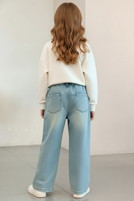Pantalon Baggy Jean Denim Ample Décontracté Enfant Lavé - Bleu - vue 2