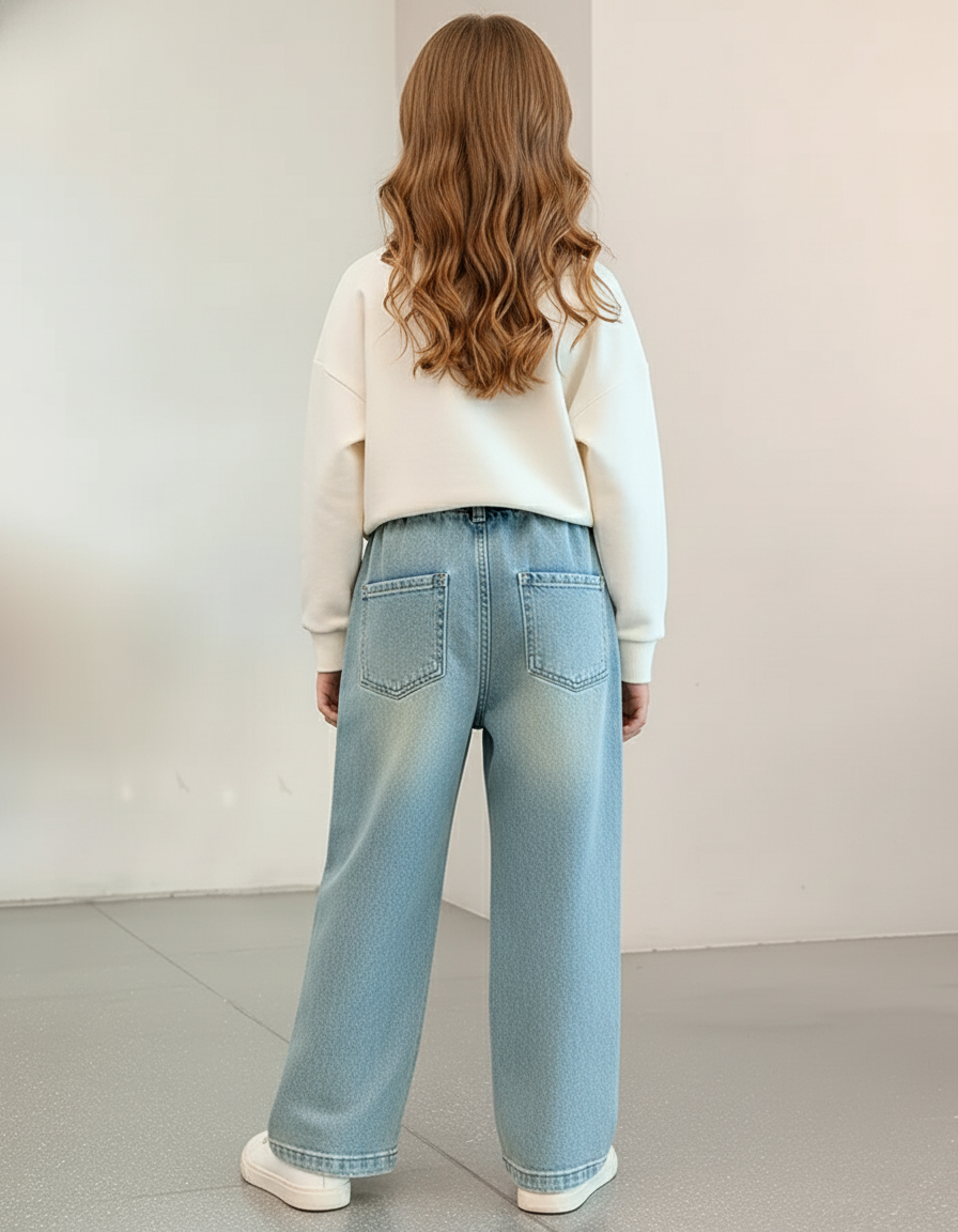 Pantalon Baggy Jean Denim Ample Décontracté Enfant Lavé - Bleu - vue 2