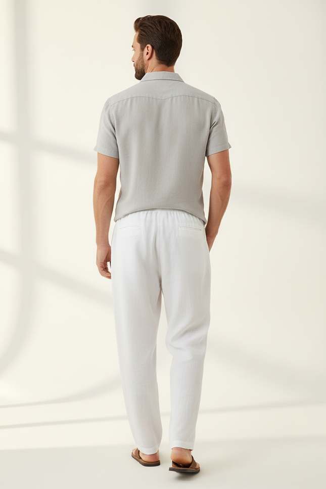 Pantalon Baggy Blanc Lin Ample Décontracté Léger Homme - vue 2