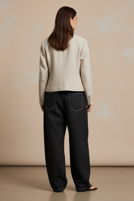 Pantalon Baggy Noir Ample Surpiqûres Femme - Jean - vue 2
