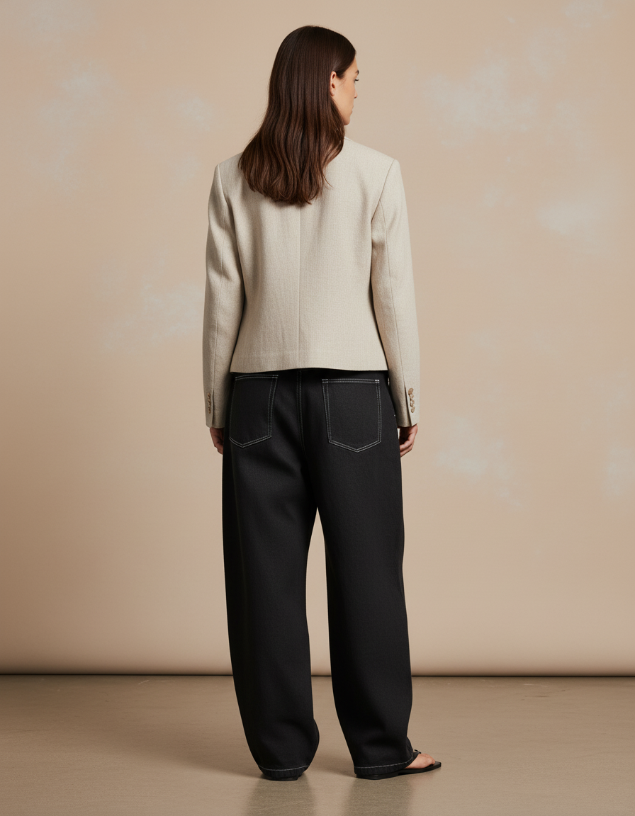 Pantalon Baggy Noir Ample Surpiqûres Femme - Jean - vue 2