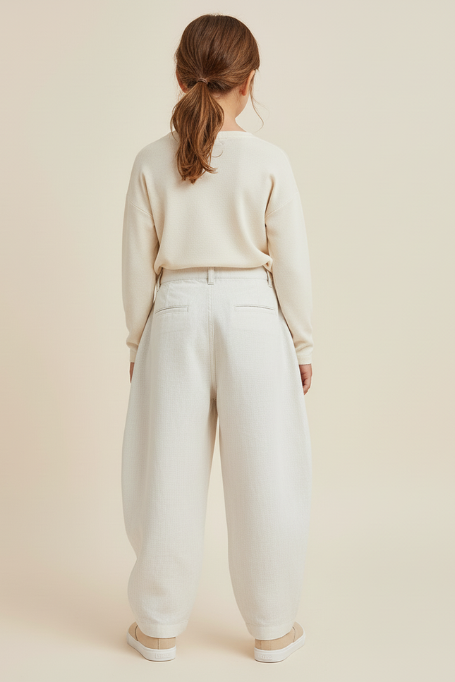 Pantalon Baggy Crème Lin Ample Décontracté Enfant - Beige - vue 2