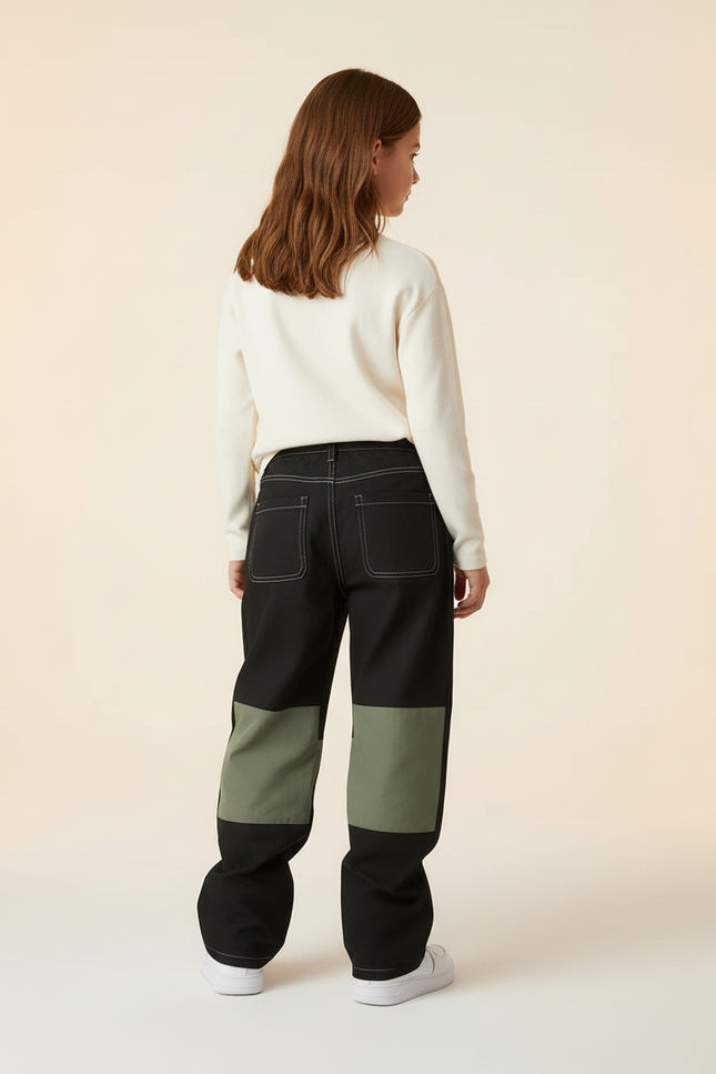 Pantalon Baggy Noir Vert Patchwork Enfant - Toile - vue 2