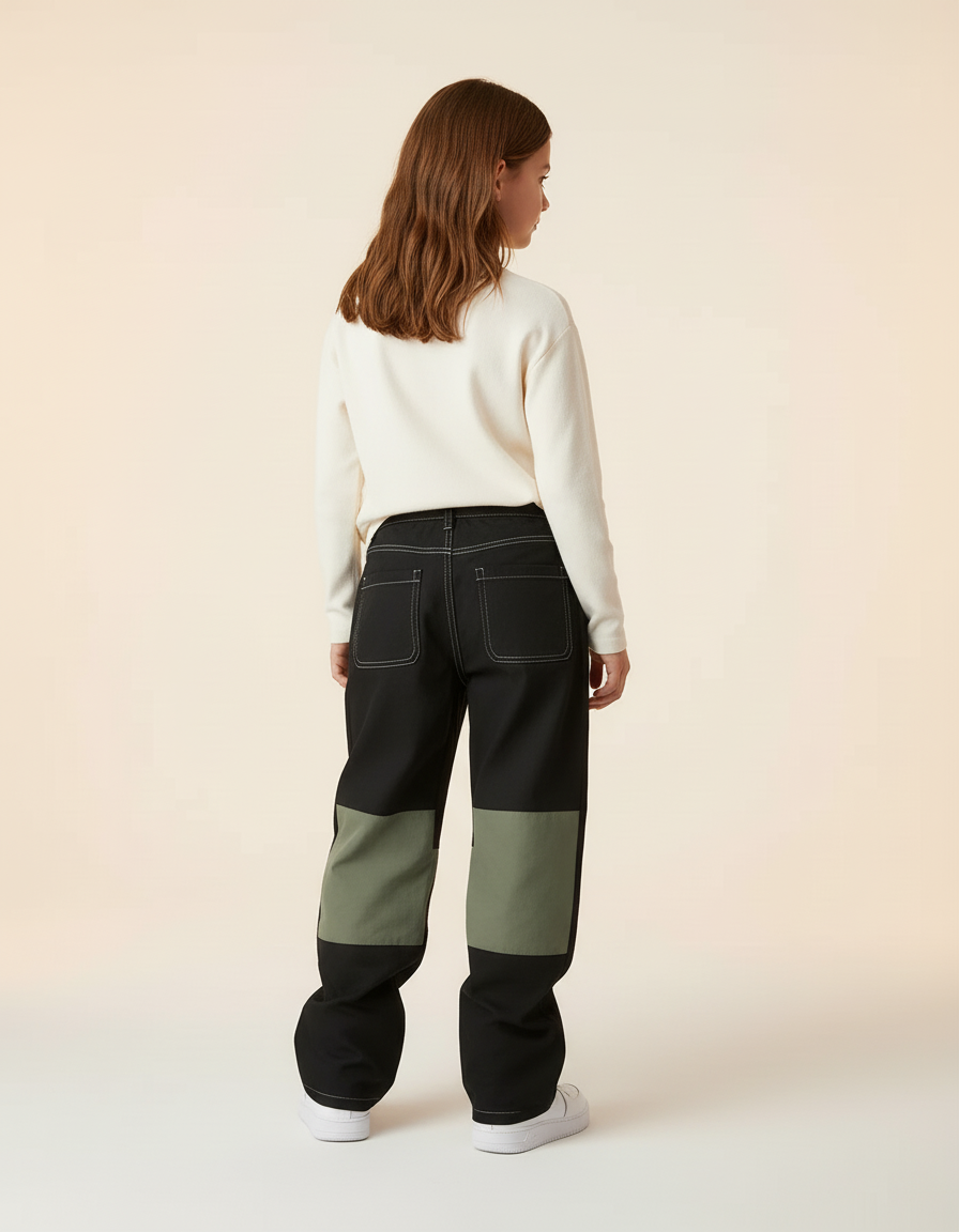Pantalon Baggy Noir Vert Patchwork Enfant - Toile - vue 2