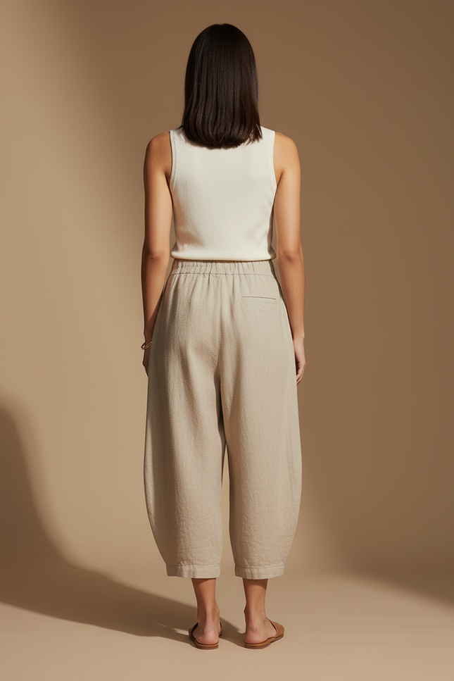 Pantalon Baggy Beige Lin Ample Décontracté Fluide - vue 2