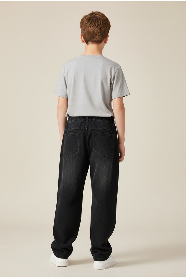 Pantalon Baggy Noir Ample Jean Garçon Décontracté - vue 2