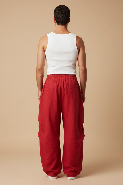 Pantalon Sarouel Baggy - Rouge Lin - vue 2