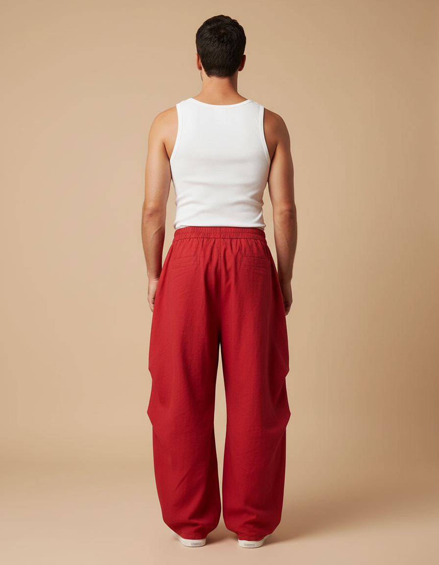 Pantalon Sarouel Baggy - Rouge Lin - vue 2