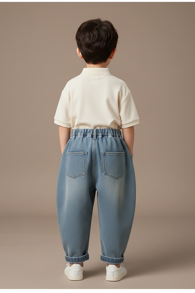 Pantalon Baggy Jean Bleu Ample Enfants Brodé - vue 2