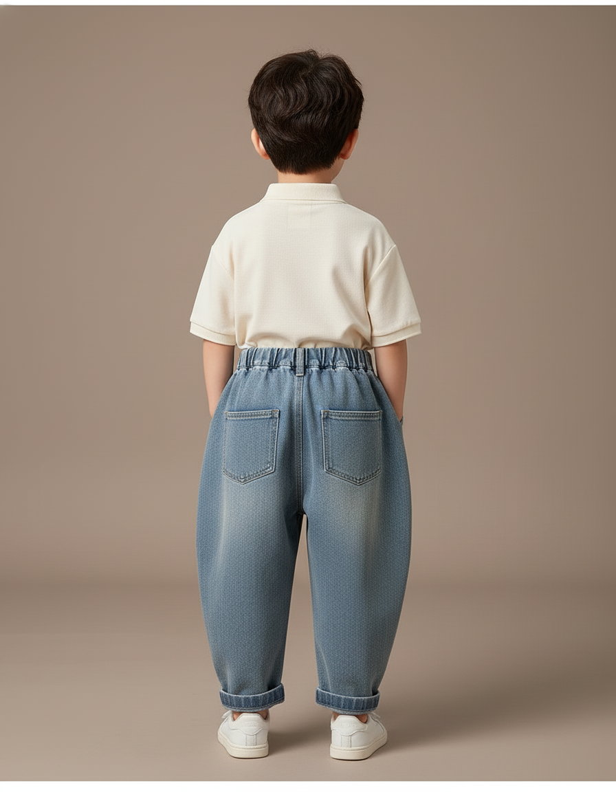 Pantalon Baggy Jean Bleu Ample Enfants Brodé - vue 2
