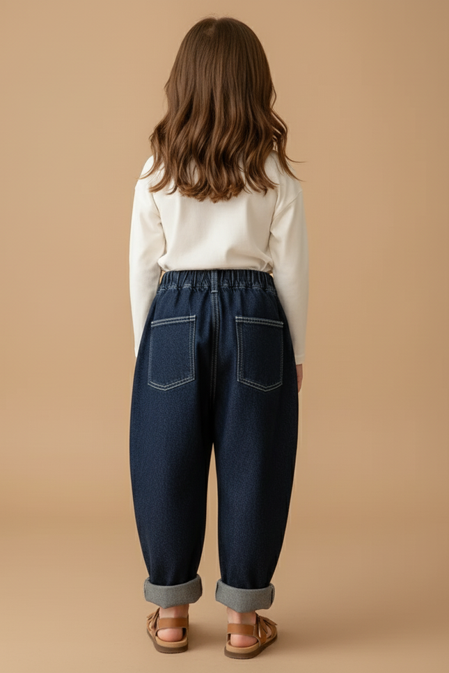 Pantalon Baggy Jean Denim Ample Enfant Bleu - Marine - vue 2