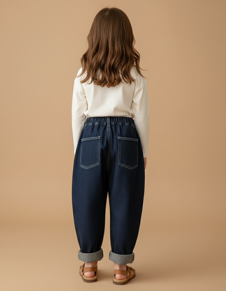 Pantalon Baggy Jean Denim Ample Enfant Bleu - Marine - vue 2