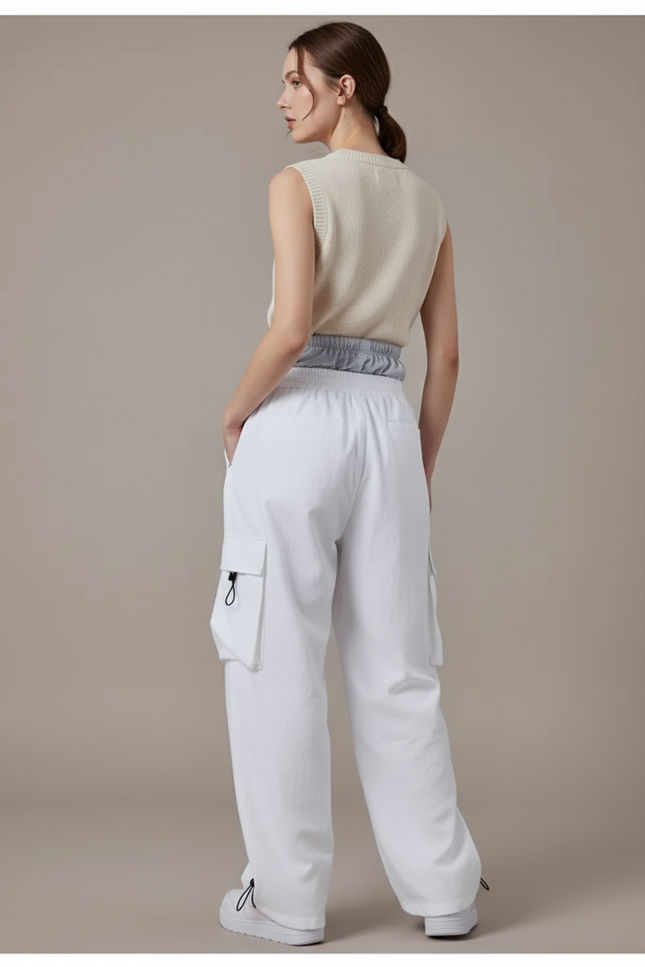 Pantalon Baggy Blanc Cargo Large Décontracté Sport - Coton - vue 2