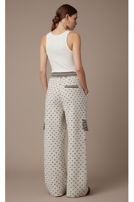 Pantalon Baggy Blanc Cassé Tricoté Motif Cœur Femme - Maille - vue 2