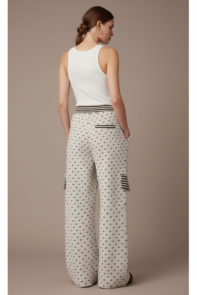 Pantalon Baggy Blanc Cassé Tricoté Motif Cœur Femme - Maille - vue 2