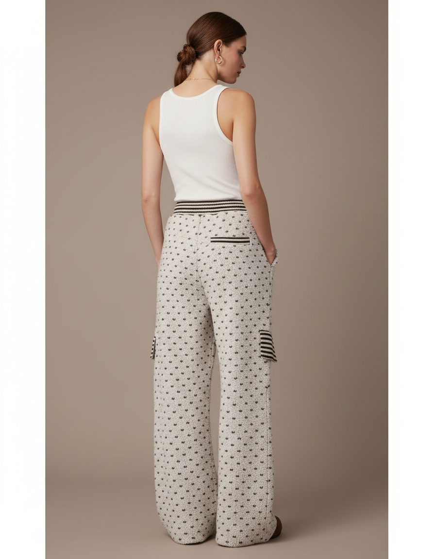Pantalon Baggy Blanc Cassé Tricoté Motif Cœur Femme - Maille - vue 2