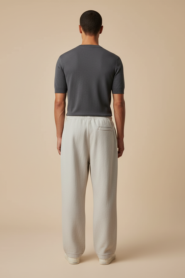 Pantalon Baggy Gris Clair Ample Molleton Brodé Décontracté - vue 2